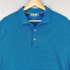 Tasc Performance Polo Mens Medium Blue Striped Organic Cotton/Bamboo Golf Preppy